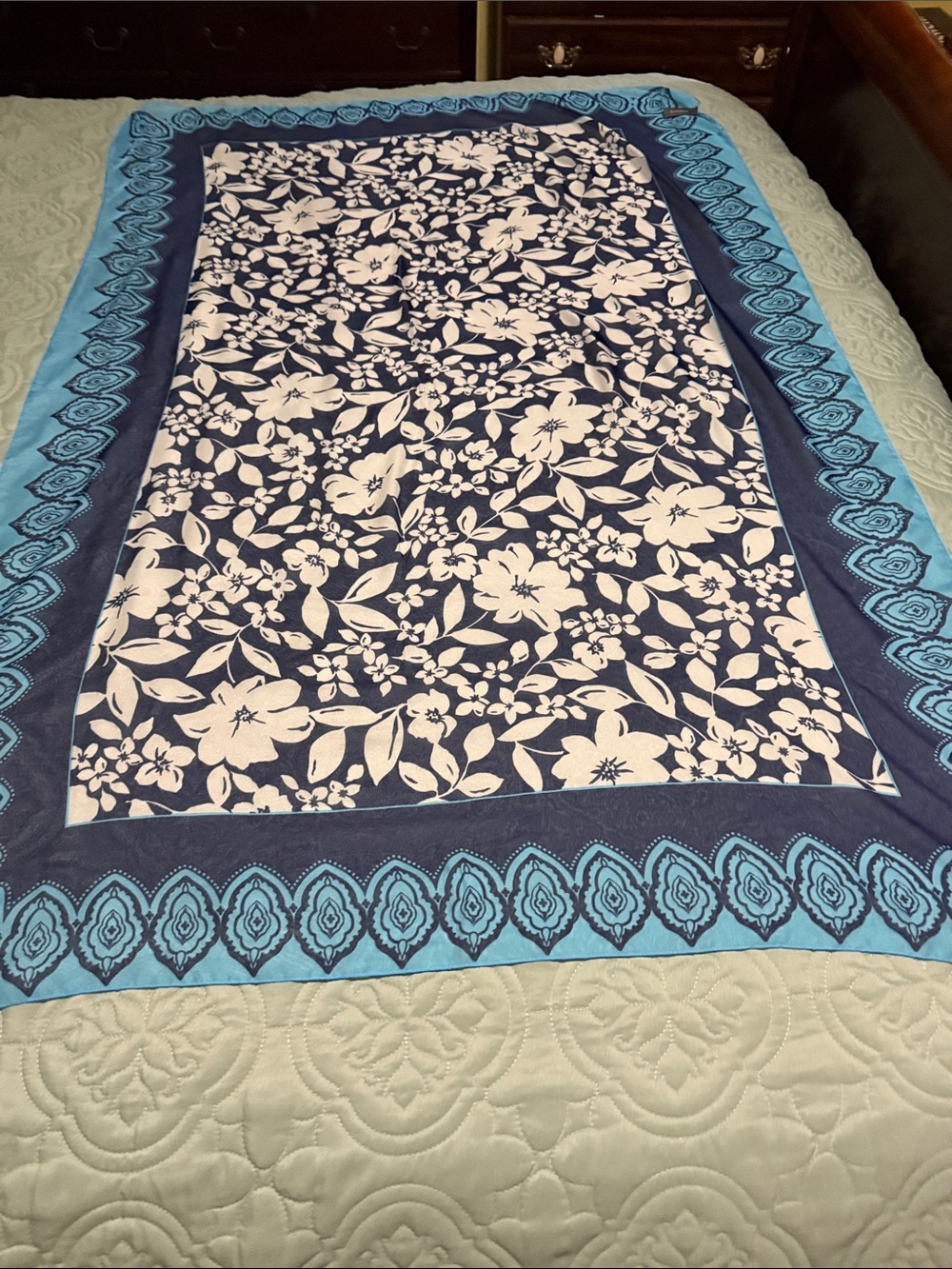 Liz Claiborne Navy and Light Blue Floral Scarf Wrap